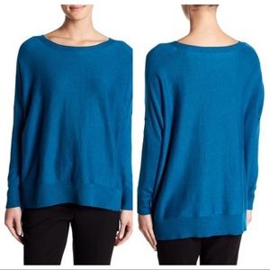 Eileen Fisher Boatneck Hi-lo Knit Sweater Blue Sm